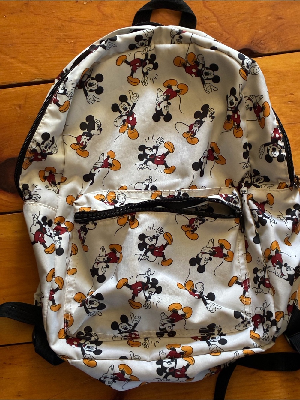 Disney White Mickey Mouse Pattern Backpack with Red & Yellow Accents
